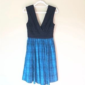 Tracy Reese Blue/Black Plaid Sleeveless Pleated Skirt Dress